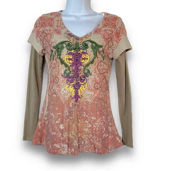 ONE WORLD Tops - 5/$20 One World Petite Thermal Jeweled Top